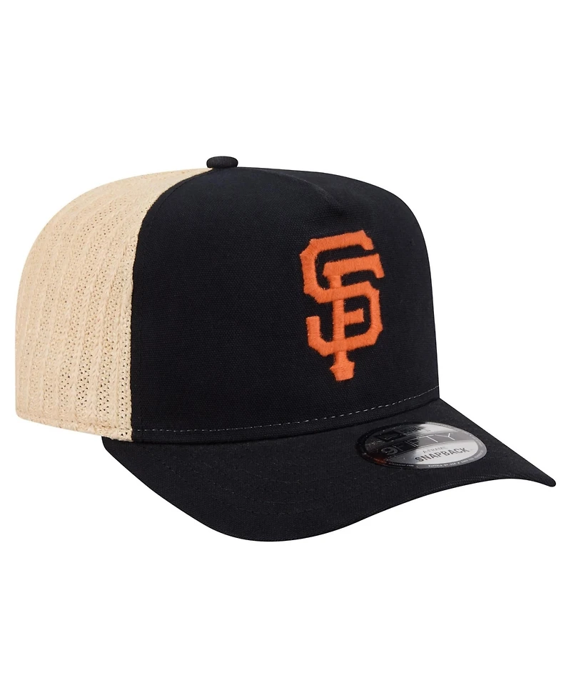 New Era Men's Black/Natural San Francisco Giants Grained 9FIFTY A-Frame Trucker Adjustable Hat