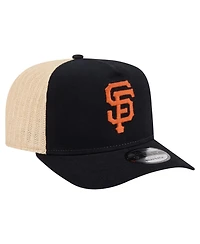 New Era Men's Black/Natural San Francisco Giants Grained 9FIFTY A-Frame Trucker Adjustable Hat