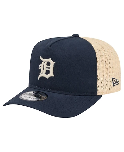 New Era Men's Navy/Natural Detroit Tigers Grained 9FIFTY A-Frame Trucker Adjustable Hat