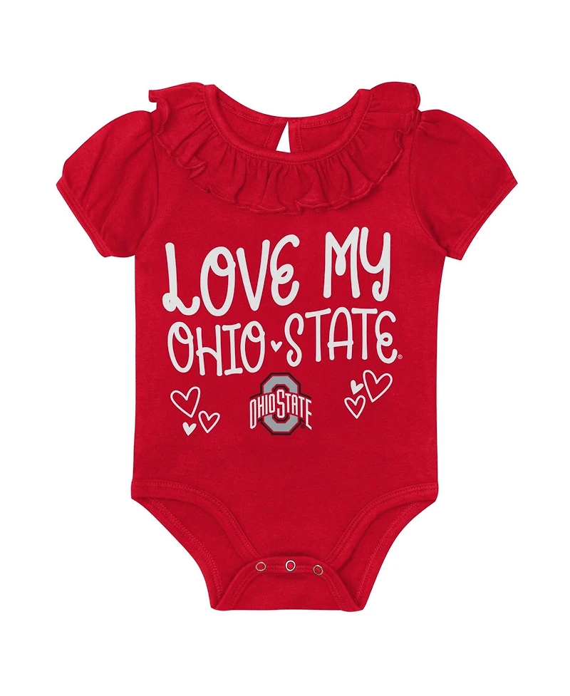 Outerstuff Baby Boys and Girls Scarlet/Gray Ohio State Buckeyes Two-Pack Playtime Ruffle Bodysuit Set