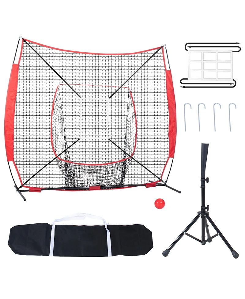 Sugift Baseball Softball Practice Net with Bow Frame Strike Zone Ball Batting Tee Carry Bag