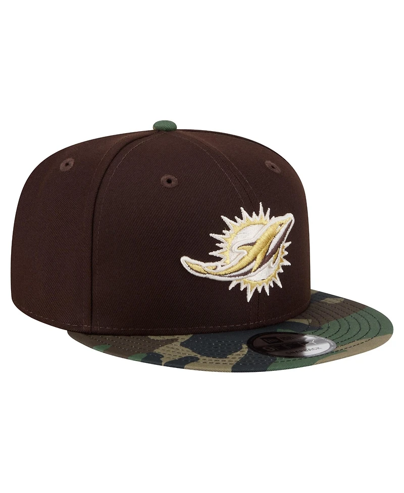 New Era Men's Dark Brown Miami Dolphins Burnt Wood Camo 9FIFTY Snapback Hat