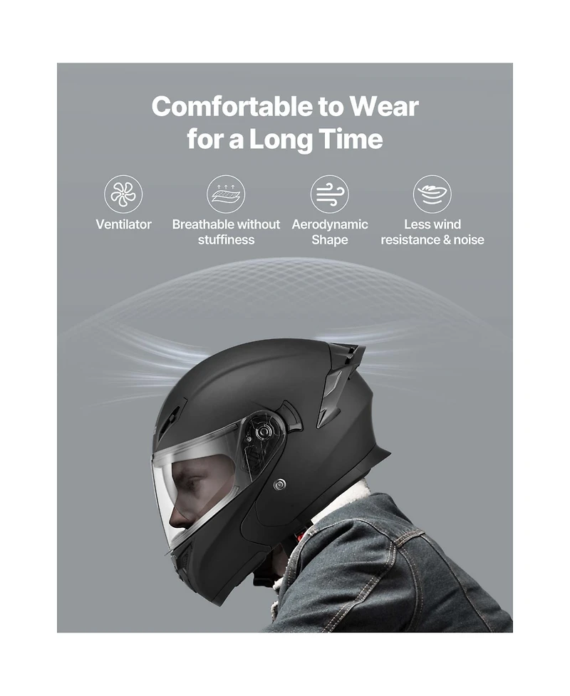 Sugift Adult Modular Motorcycle Helmet with Clear Visor Detachable Liner Dot Approved Size Large