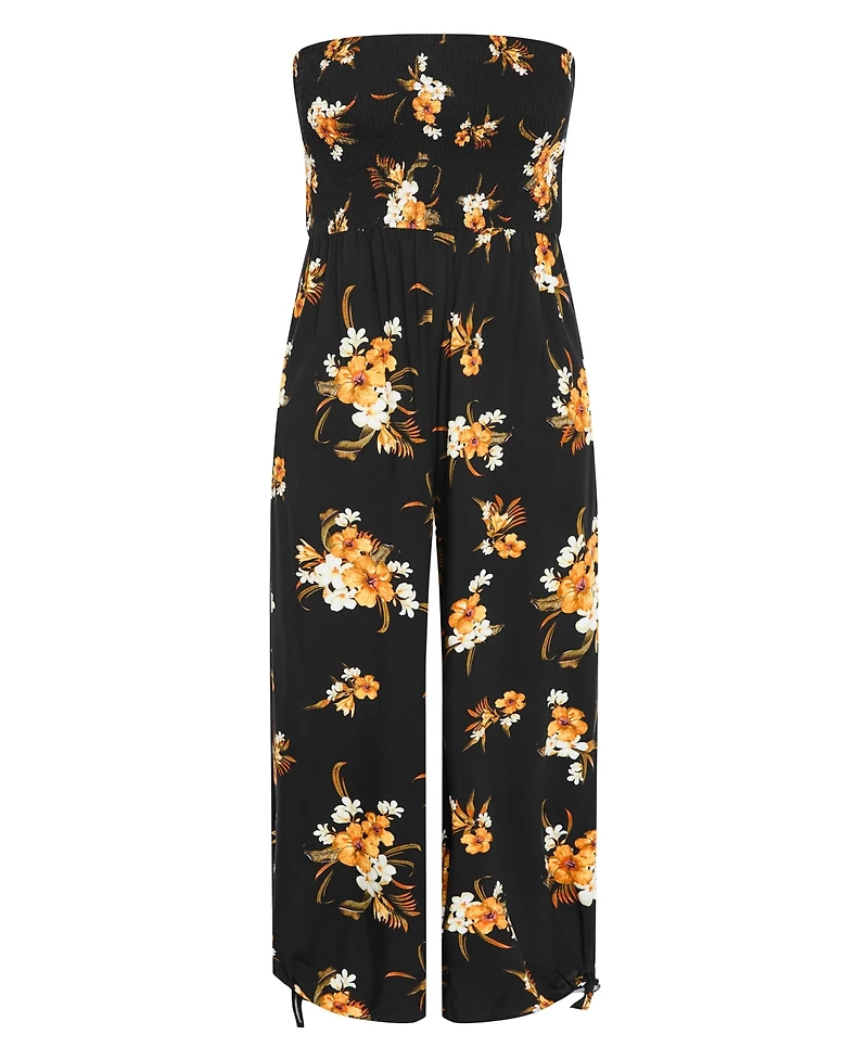 City Chic Plus Aruba Print Strapless Wide-Leg Jumpsuit