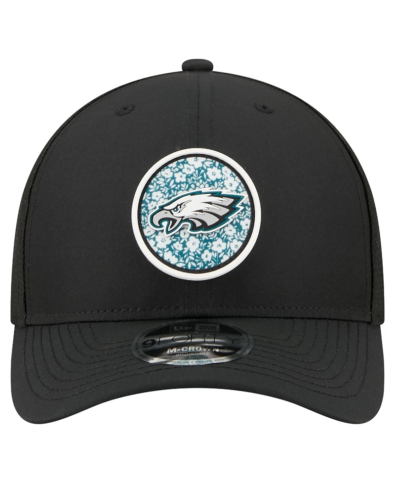 New Era Men's Black Philadelphia Eagles Floral 9FORTY M-Crown Trucker Adjustable Hat