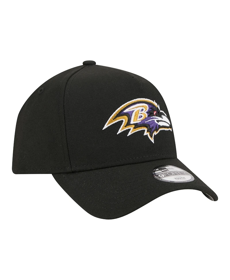 New Era Big Boys and Girls Black Baltimore Ravens 9FORTY A-Frame Adjustable Hat