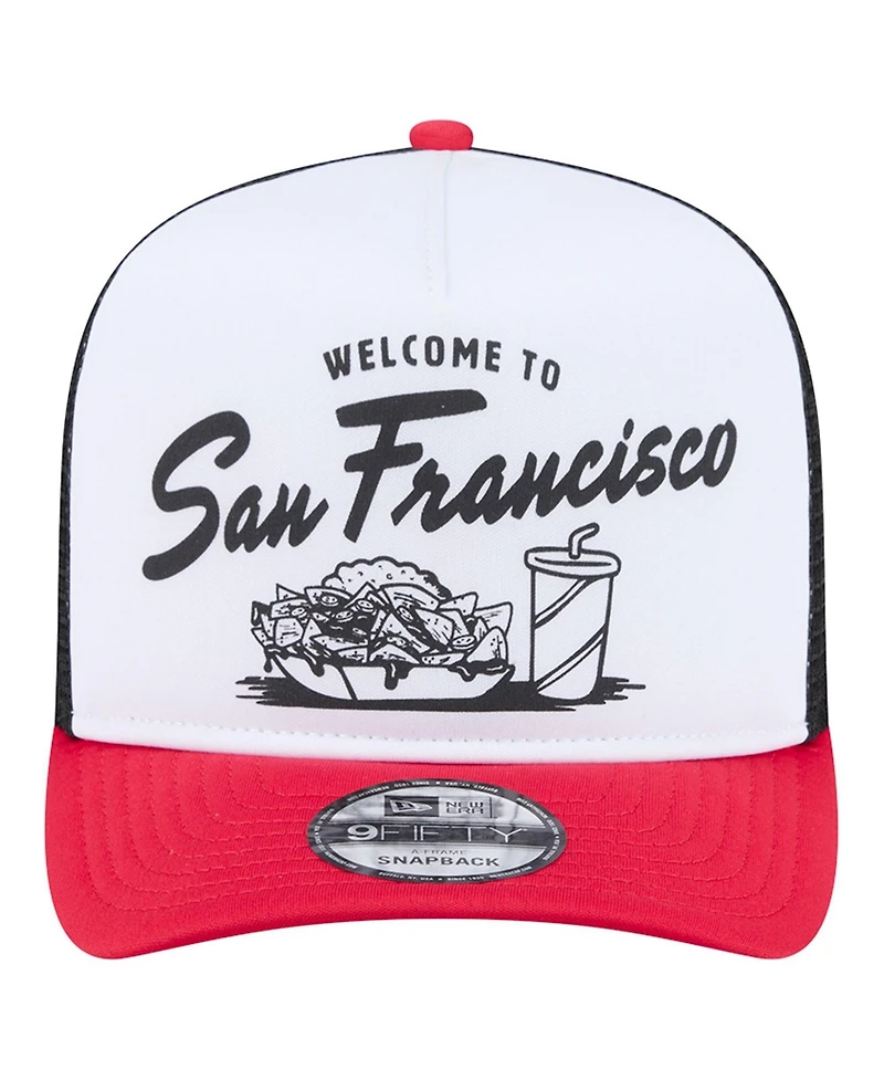 New Era Men's White/Scarlet San Francisco 49ers Foodie 9FIFTY A-Frame Trucker Snapback Hat