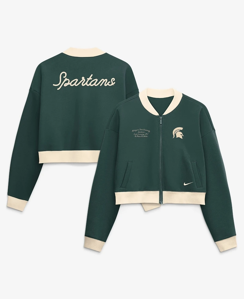 Nike Women's Michigan State Spartans Oversized Cropped Full-Zip Bomber Jacket