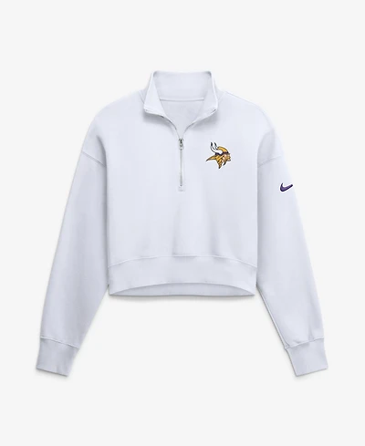 Nike Women's White Minnesota Vikings Oversized Phoenix Fleece Cropped Quarter-Zip Sweatshirt