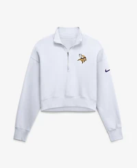 Nike Women's White Minnesota Vikings Oversized Phoenix Fleece Cropped Quarter-Zip Sweatshirt