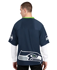 Starter Men's College Navy/White Seattle Seahawks Short Sleeve Long Combo Pack T-Shirt