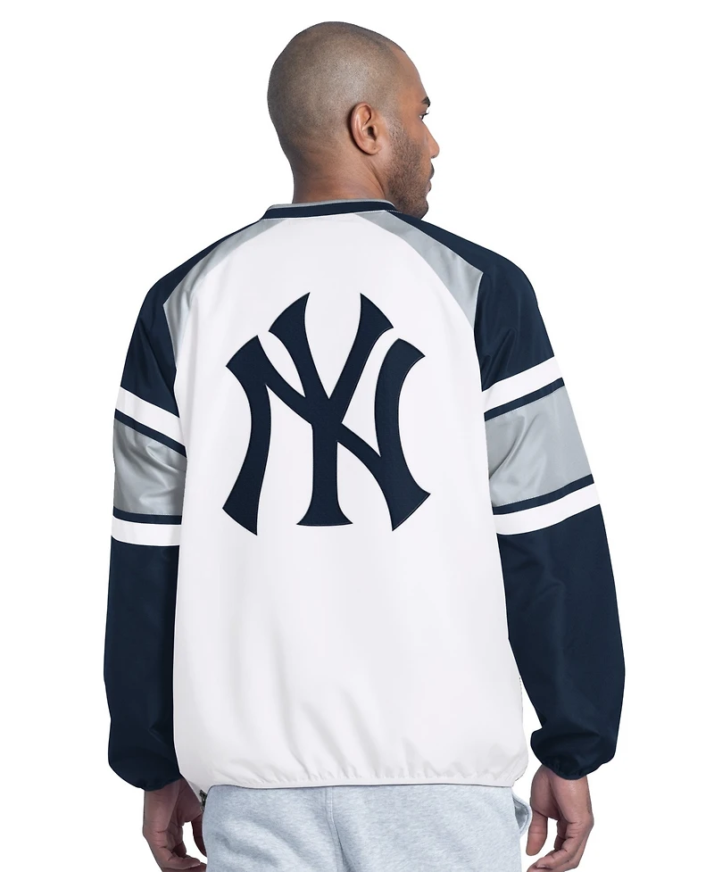 G-iii Sports by Carl Banks Men's White/Navy New York Yankees Infield Play Raglan V-Neck Pullover