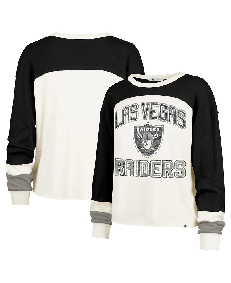 '47 Brand Women's Las Vegas Raiders Double Header Curve Distressed Raglan Long-Sleeve Crop Top