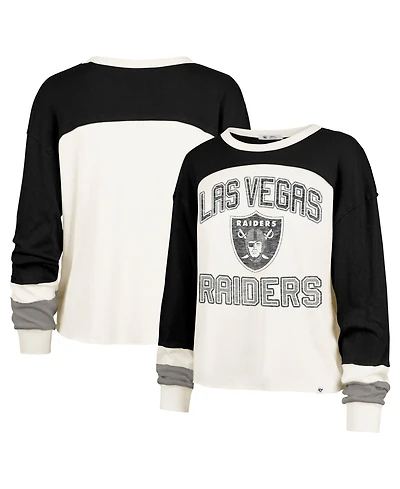 '47 Brand Women's Las Vegas Raiders Double Header Curve Distressed Raglan Long-Sleeve Crop Top