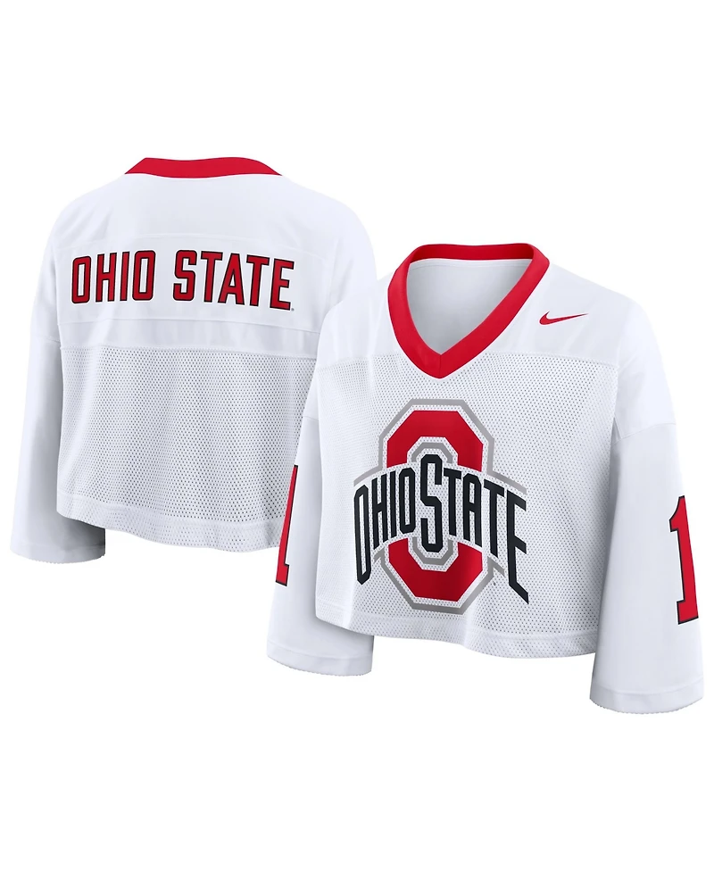 Nike Women's White Ohio State Buckeyes Oversized Logo Cropped Fashion Jersey