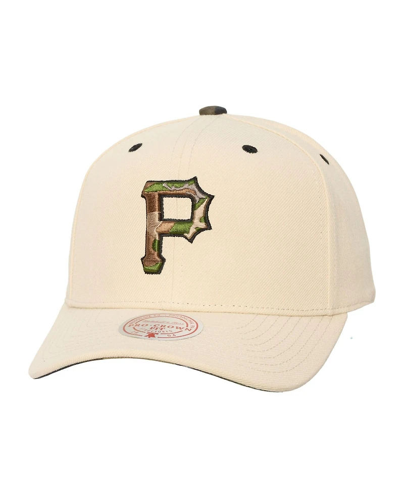 Mitchell & Ness Men's and Women's Mitchell Ness Cream Pittsburgh Pirates Camo Logo Pro Crown Snapback Hat