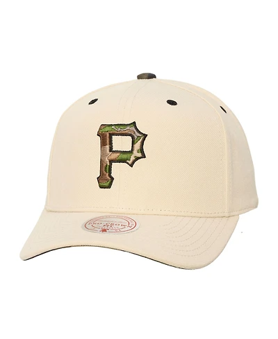 Mitchell & Ness Men's and Women's Mitchell Ness Cream Pittsburgh Pirates Camo Logo Pro Crown Snapback Hat