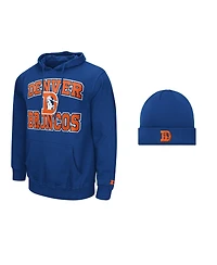 Starter Men's Navy Denver Broncos Hoodie and Cuffed Knit Hat Combo Pack