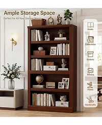 Aheaplus 71" Tall Wood 5-Tier Bookcase with Adjustable Shelves and Open Storage