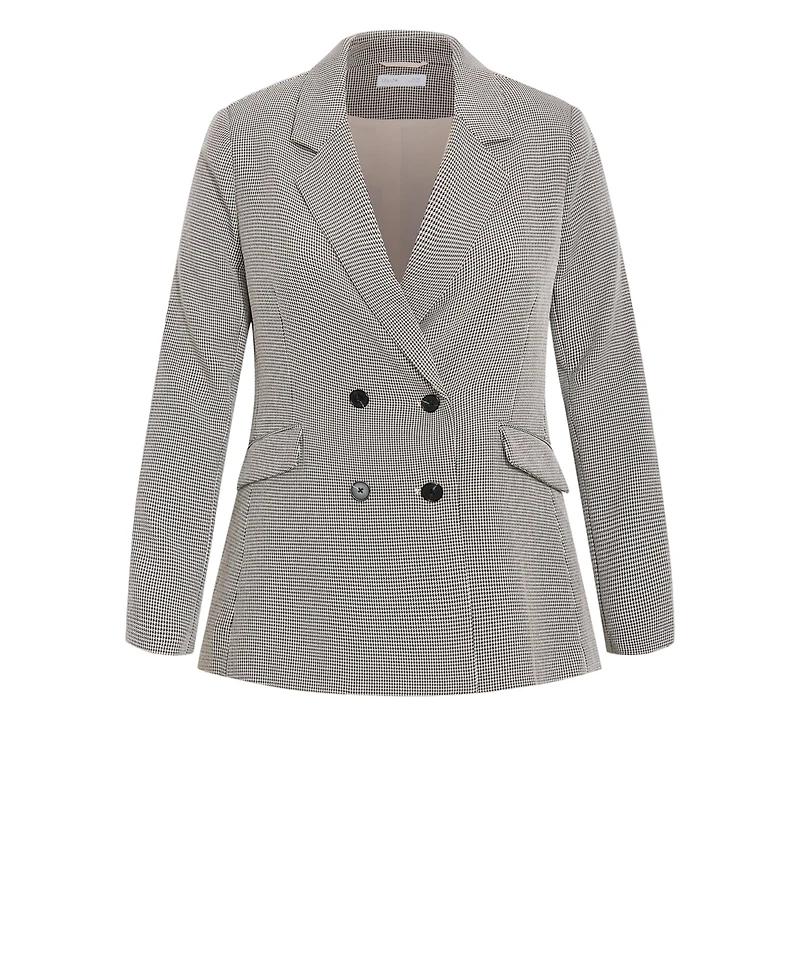 City Chic Plus Hailey Check Double-Breasted Houndstooth Blazer