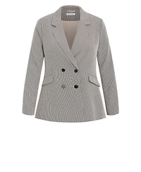 City Chic Plus Hailey Check Double-Breasted Houndstooth Blazer
