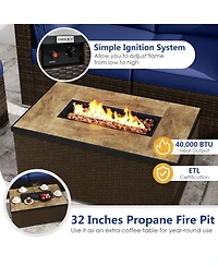 Gouun 7 Piece Outdoor Furniture Set with 32 in Propane Fire Pit Table, Tank Cover and Pe Wicker Sofas