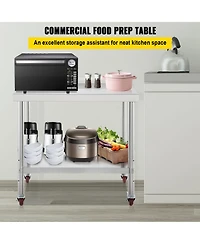 Hongge Rolling Stainless Steel Prep Table with Adjustable Undershelf