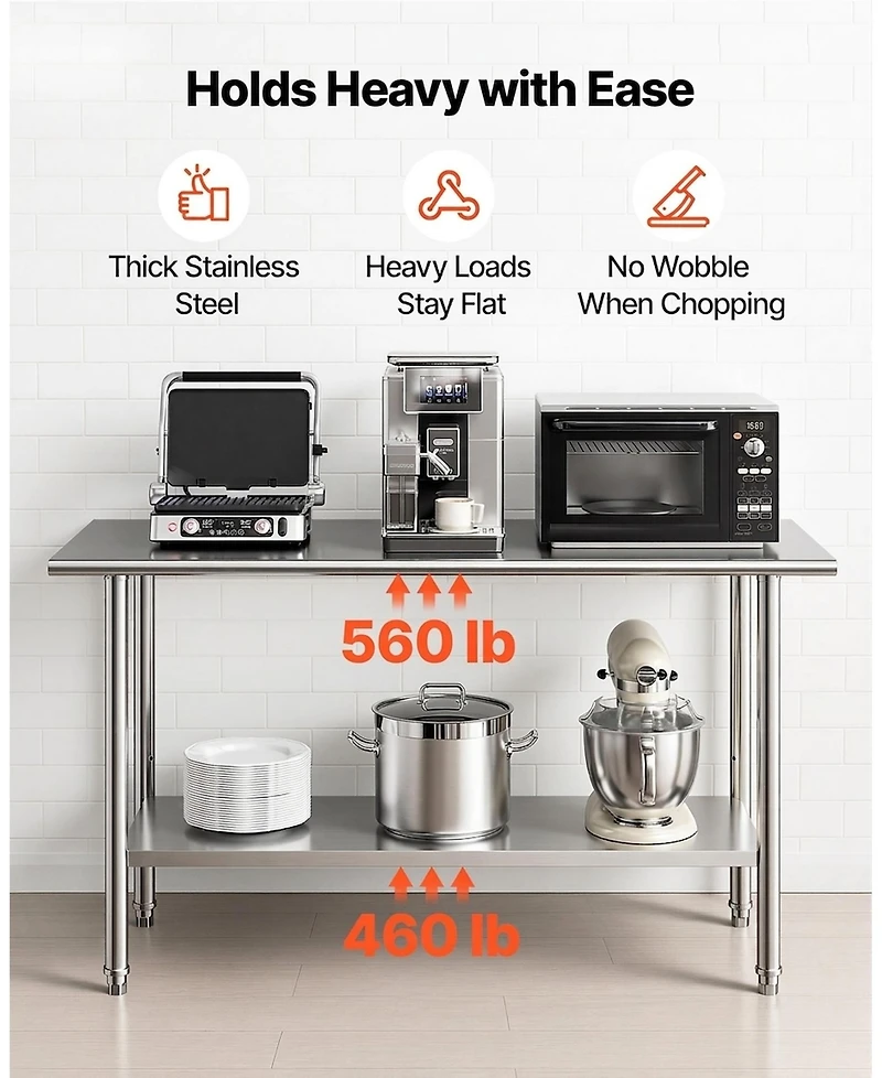 Hongge Two Tier Stainless Steel Work Table for Commercial Kitchens