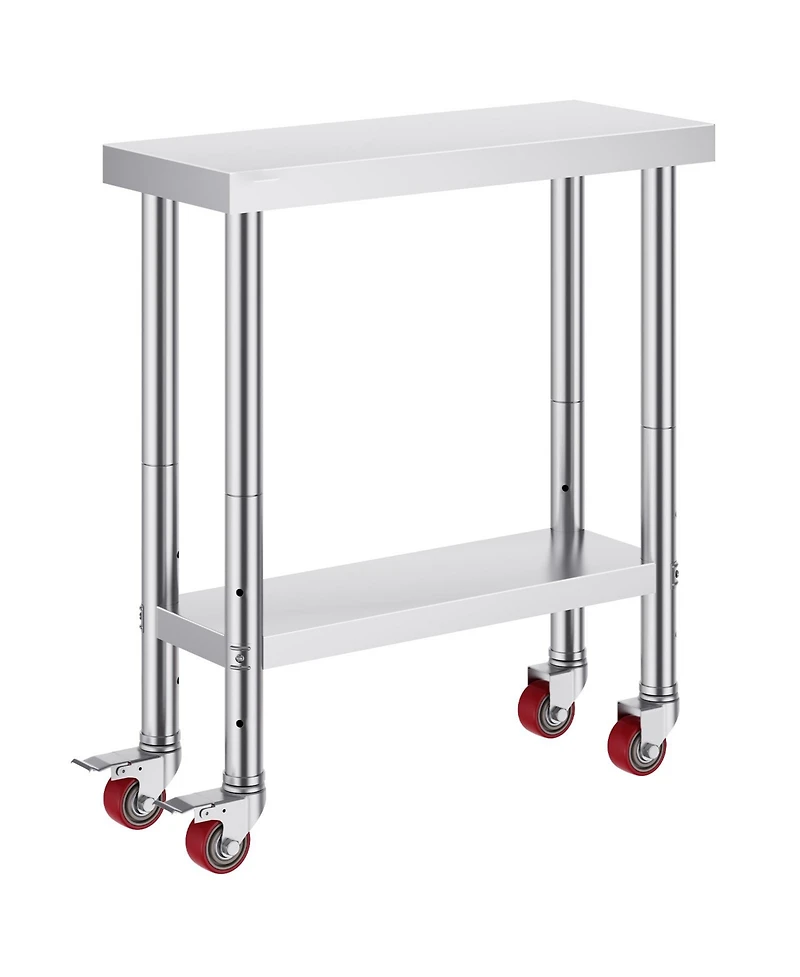 Hongge Rolling Stainless Steel Work Table 30 x 12 x 34 in with 700 lbs Capacity for Commercial Kitchens