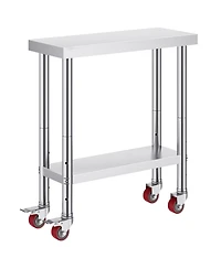 Hongge Rolling Stainless Steel Work Table 30 x 12 x 34 in with 700 lbs Capacity for Commercial Kitchens