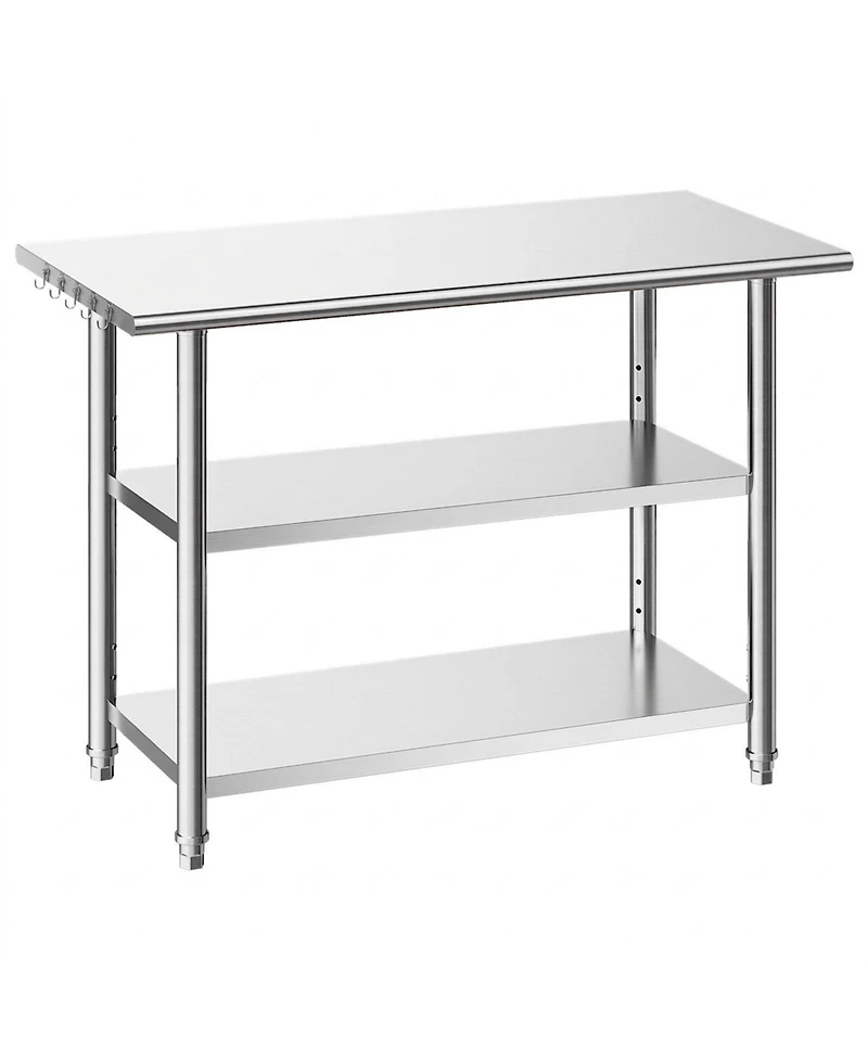 Hongge Three Tier Stainless Steel Utility Work Table 24 x 48 in with 5 Hooks for Kitchen and Garage