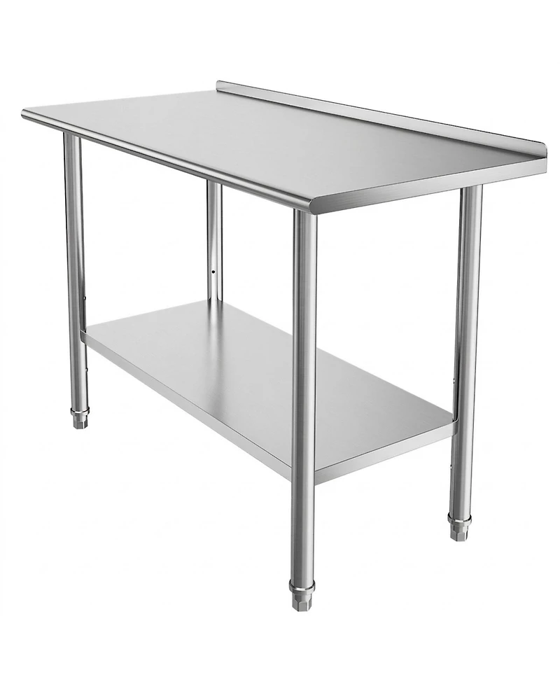 Hongge Commercial Grade Stainless Steel Food Prep Station 24 x 48 in with Backsplash and Adjustable Undershelf