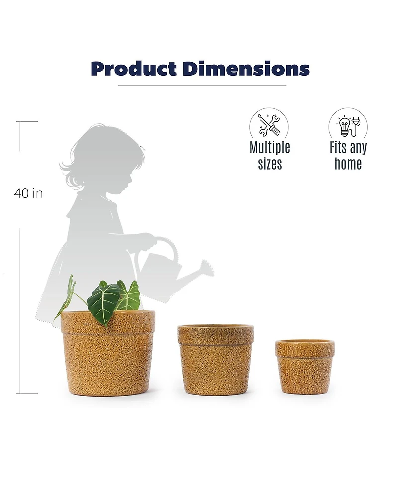 Yobtop Handmade Ceramic Planter Set of 3 - 15/12/9 Inch Flower Pots with Earth-Tone Speckled Glaze, Breathable Clay for Orchids and Indoor Plants