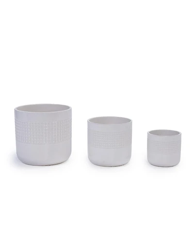 Yobtop Handmade Ceramic Planter Set of 3 - Graduated Sizes 5.51 to 9.65 Inch Flower Pots, Breathable Textured Clay, Indoor and Outdoor Use