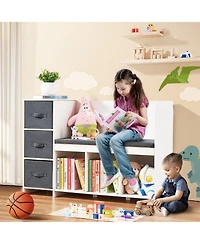 Slickblue Kids Reading Nook Bench with 6 Cubby Storage and Detachable Cushion