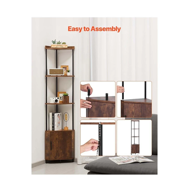 Slickblue 5 Tier Corner Bookcase with Led Lights, Storage Cabinet and Display Shelves for Home Office