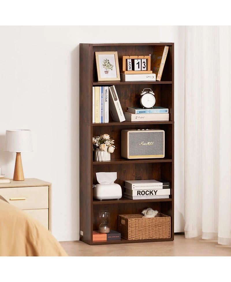 Slickblue Tall 5 Tier Wooden Bookcase with Height Adjustable Shelf, Open Storage