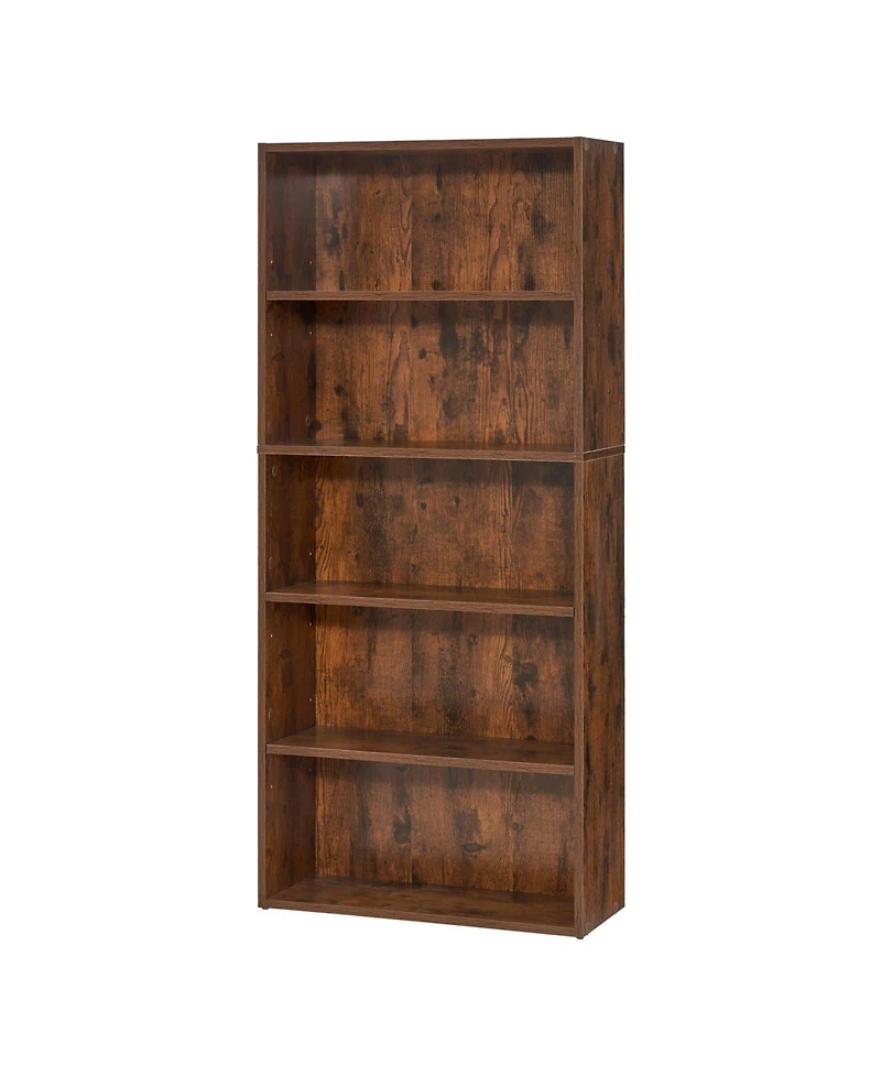 Slickblue Tall 5 Tier Wooden Bookcase with Height Adjustable Shelf, Open Storage
