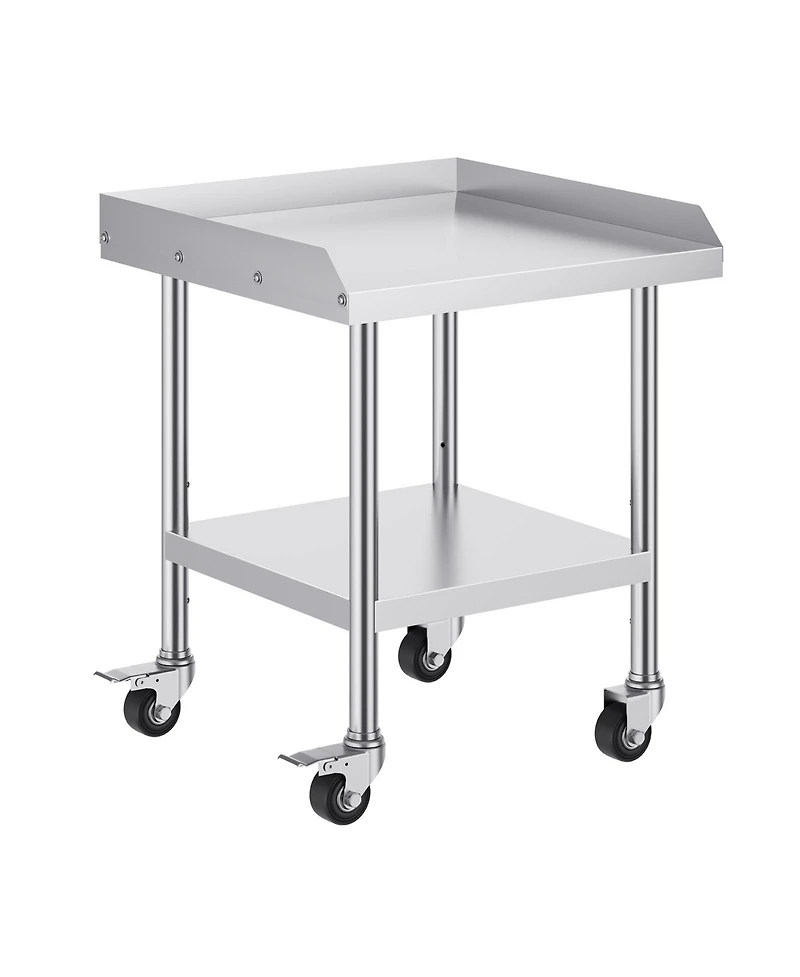 Hongge Stainless Steel Commercial Worktable 24 x 24 x 30 in with 3-Sided Backsplash on Rolling Casters