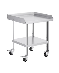 Hongge Stainless Steel Commercial Worktable 24 x 24 x 30 in with 3-Sided Backsplash on Rolling Casters
