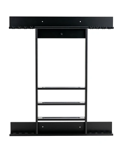Gouun Wall-Mounted Solid Pine Billiards Cue Rack with Ball Storage
