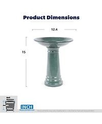 Yobtop Ceramic Bird Bath Outdoor - 12.4" Diameter Pedestal Birdbath, Backyard Patio Yard Wild Water Feeder Decor