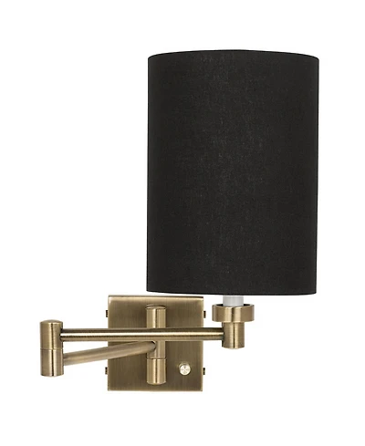 Barnes and Ivy Modern Swing Arm Wall Lamp Dark Antique Brass Plug-In Light Fixture Linen Cylinder Shade for Bedroom Bedside