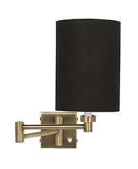 Barnes and Ivy Modern Swing Arm Wall Lamp Dark Antique Brass Plug-In Light Fixture Linen Cylinder Shade for Bedroom Bedside