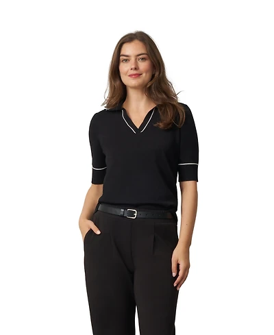 Cable & Gauge Women's Tipped Polo Sweater