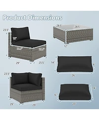 Gouun 5-Piece Outdoor Pe Rattan Patio Sectional Conversation Set with Tempered Glass Coffee Table