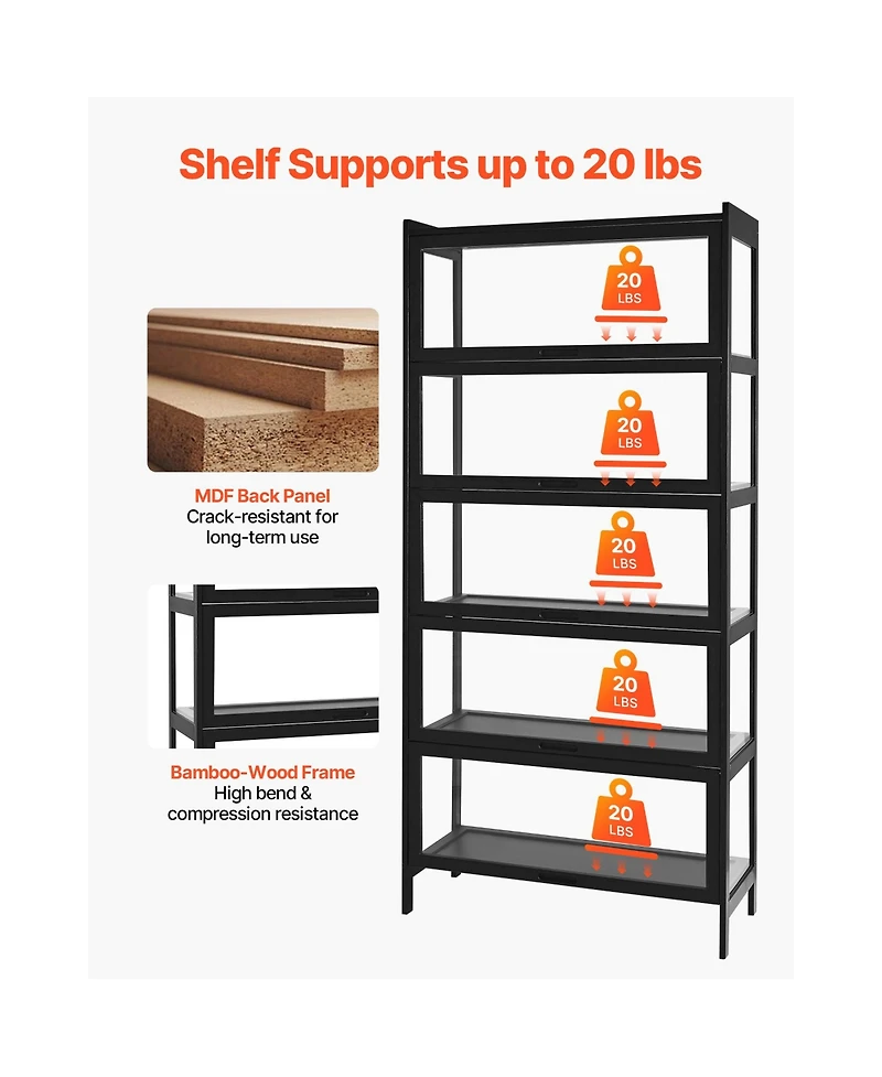 Sugift 68 Inch Tall 5-Tier Curio Display Cabinet with Acrylic Doors Wooden Frame Bookshelf