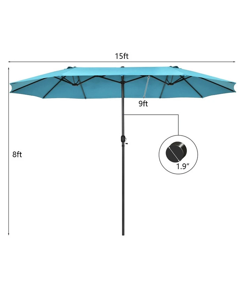 Gouun 15 ft Double-Sided Patio Umbrella with Hand-Crank System