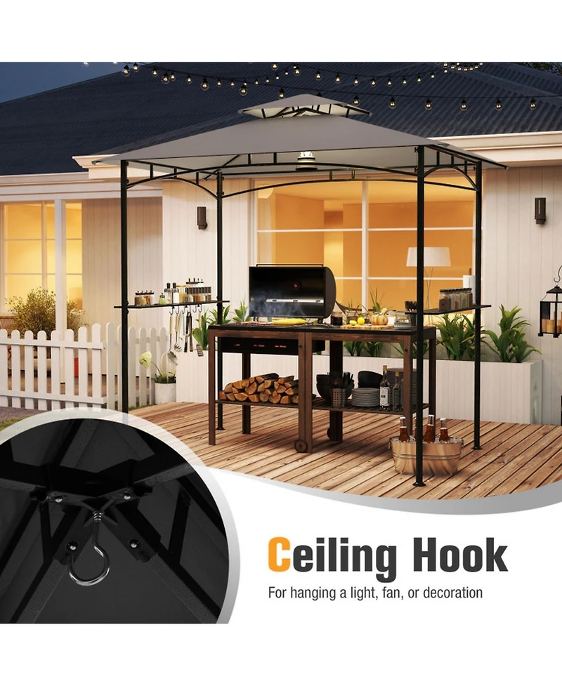 Gouun 8 x 5 Foot Grill Gazebo with 2 Shelves and Hanging Hooks
