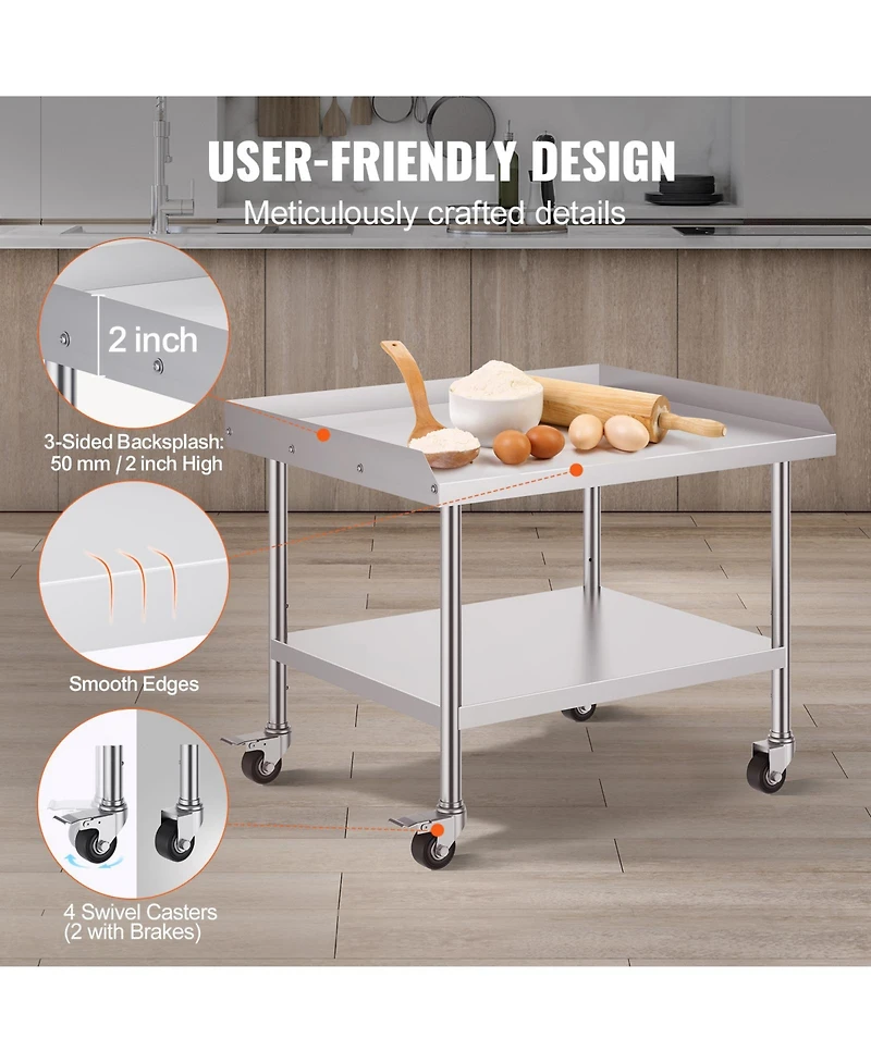 Hongge Stainless Steel Kitchen Work Table on Locking Casters